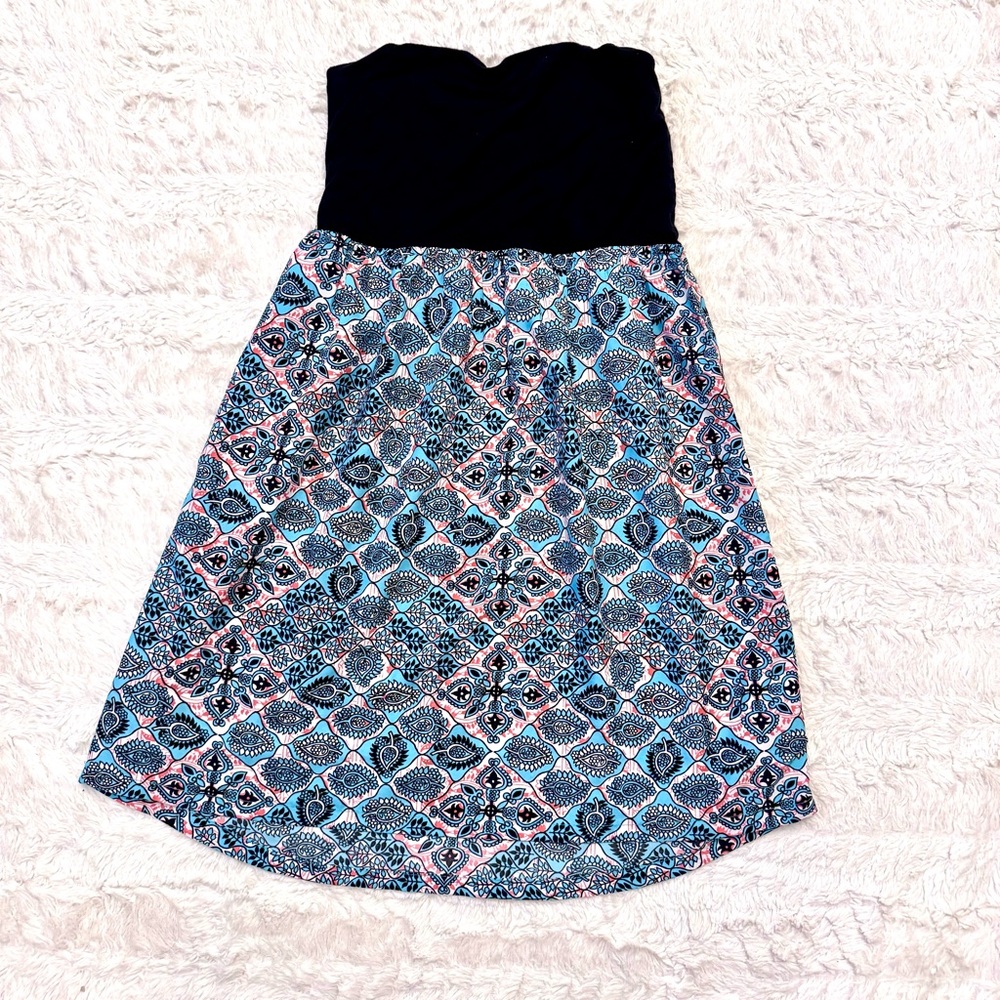 Y2K Roxy Paisley Tube Top | Size Small | Black Bust, Blue Pink Print babydoll